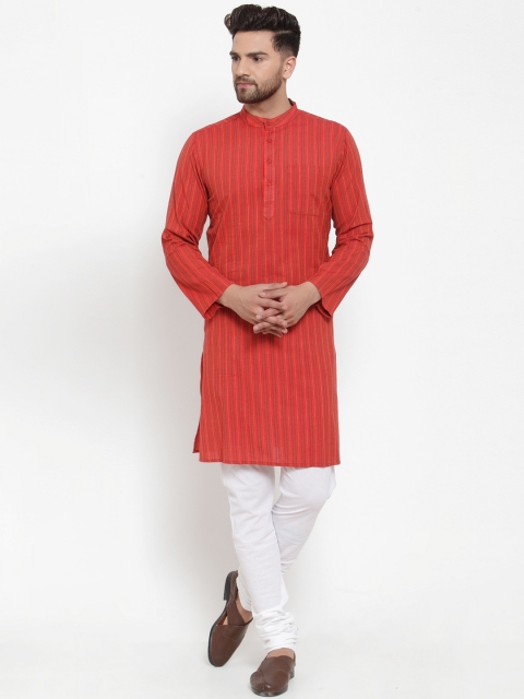 

NEUDIS Men Red & White Self Design Kurta with Churidar