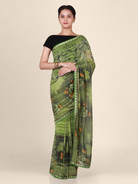 

CLAI WORLD Green Printed Poly Georgette Saree