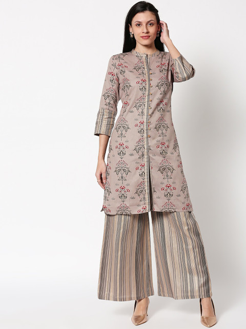 

HUUR Women Grey & Red Printed Kurta with Palazzos