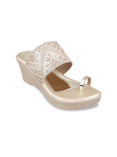 

SOLE HEAD Women Gold-Toned Embellished Wedges