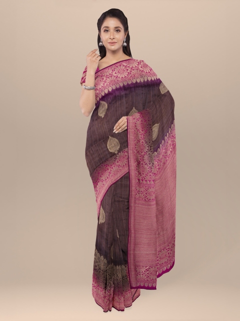 

KLM Fashion Mall Brown & Pink Silk Blend Woven Design Saree