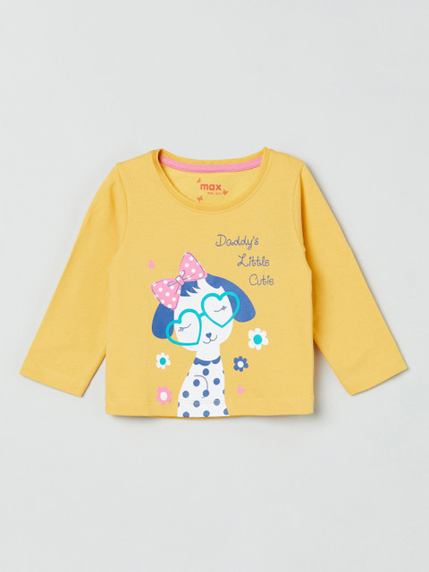 

max Girls Yellow Printed Round Neck T-shirt