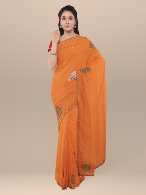 

KLM Fashion Mall Mustard Yellow Embellished Poly Georgette Saree