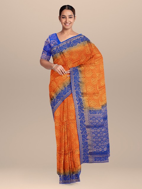 

KLM Fashion Mall Orange & Blue Silk Blend Woven Design Saree