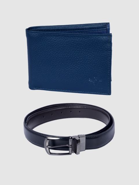 Krosshorn Men Navy Blue & Black Solid Leather Accessory Gift Set