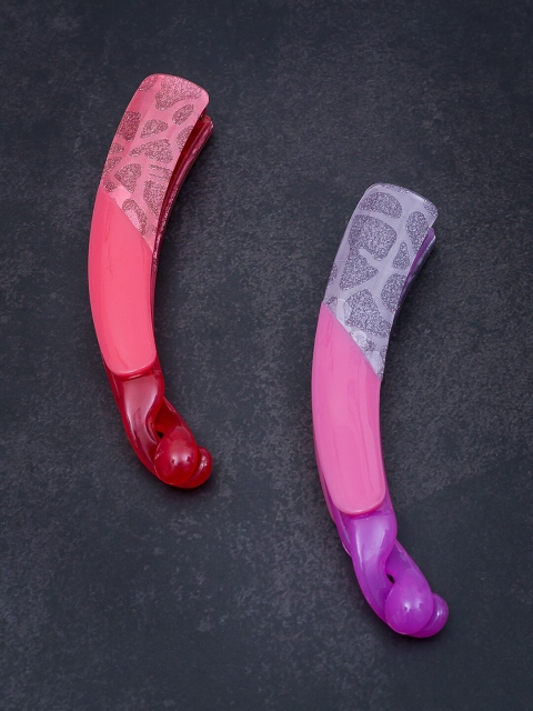 

Golden Peacock Set of 2 Pink & Red Banana Clips