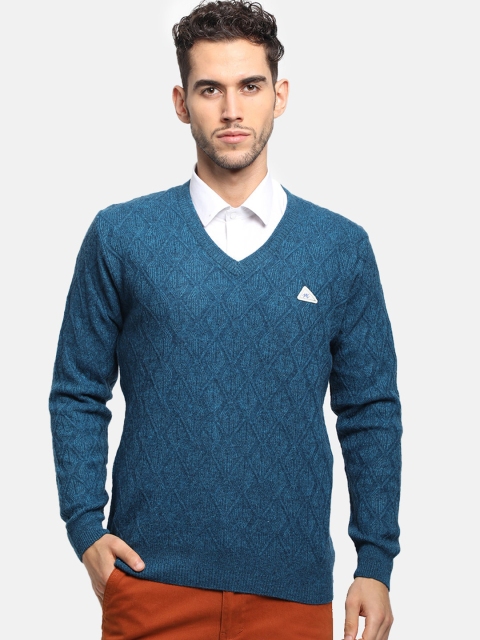 

Monte Carlo Men Turquoise Blue Self Design Pullover Sweater