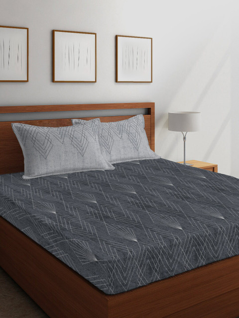 

Layers Grey Geometric 104 TC Cotton 1 Queen Bedsheet with 2 Pillow Covers