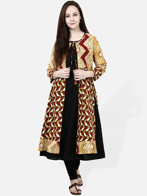 

Molcha Women Yellow & Black Printed A-Line Kurta
