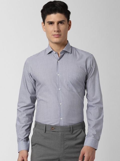 

Peter England Men Navy Blue & Off-White Slim Fit Striped Formal Shirt