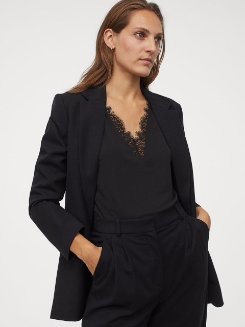 

H&M Women Black Sleeveless Lace-Detail Top