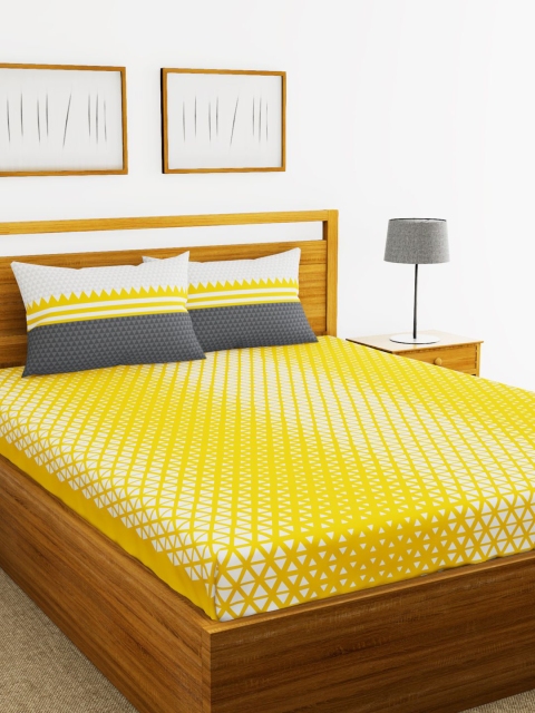 

BIANCA Yellow Geometric 210 TC Cotton 1 King Bedsheet with 2 Pillow Covers