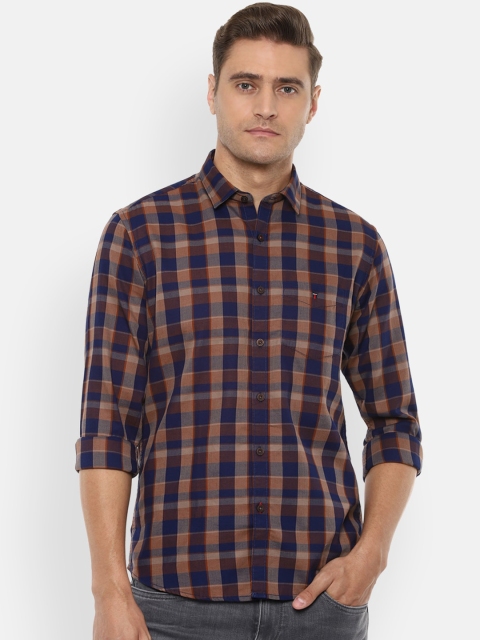 

Louis Philippe Sport Men Navy Blue & Orange Slim Fit Checked Casual Shirt