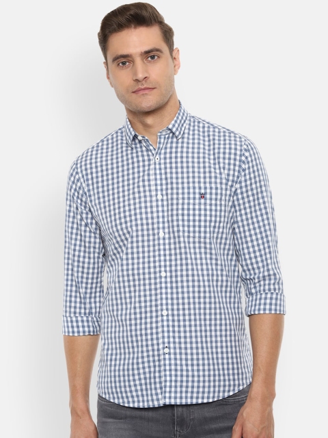 Louis Philippe Sport Men White & Blue Slim Fit Checked Casual Shirt