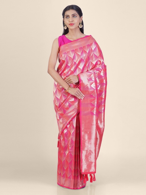 

Hastakala Pink & Gold-Coloured Silk Blend Woven Design Banarasi Handoom Saree
