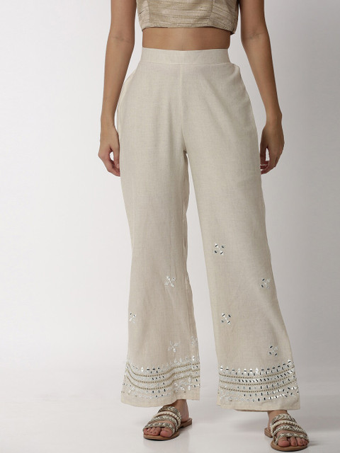 

Soch Women Off-White Hem Design Straight Palazzos