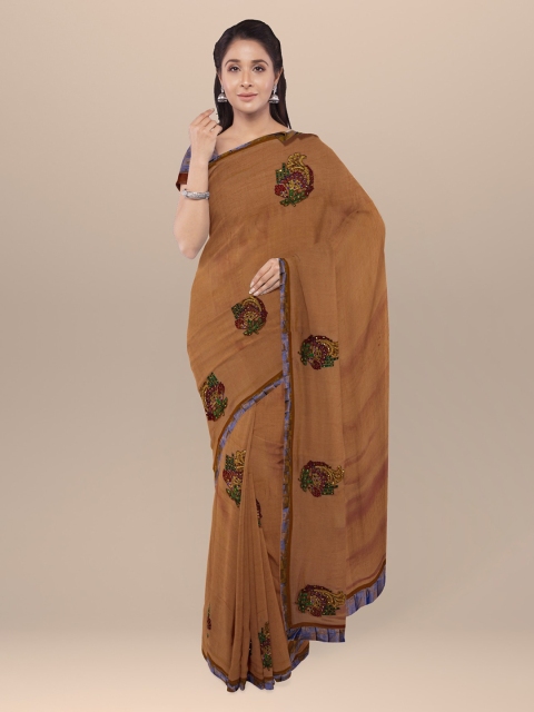 

KLM Fashion Mall Brown Embroidered Poly Georgette Saree