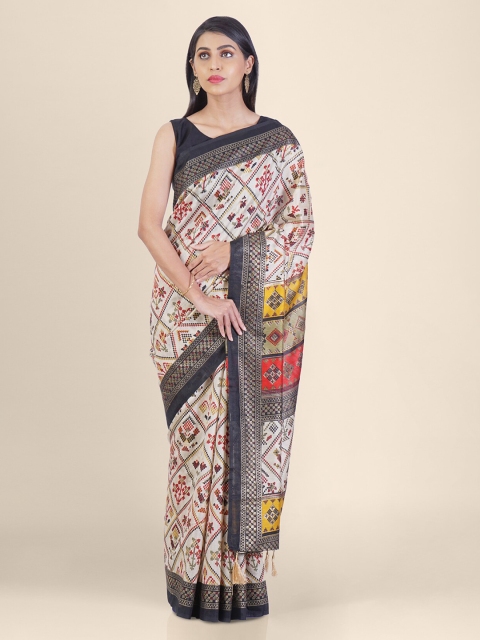 

Hastakala Off-White & Yellow Silk Blend Printed Saree