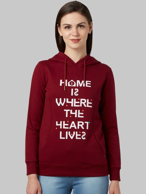 

Park Avenue Woman Women Maroon Printed Hooded Sweatshirt