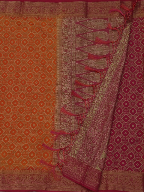 

Pothys Orange & Red Jute Silk Printed Saree