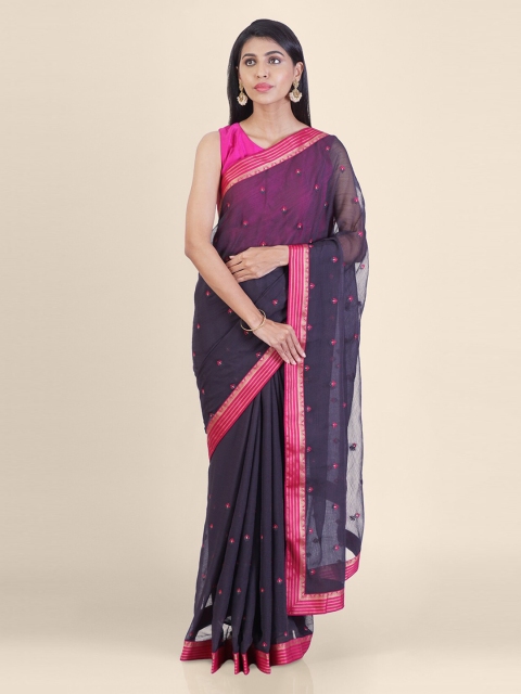 

Hastakala Black & Pink Poly Chiffon Woven Design Saree