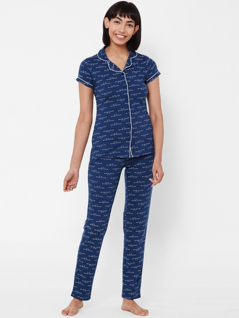 

Sweet Dreams Women Blue & White Printed Night suit
