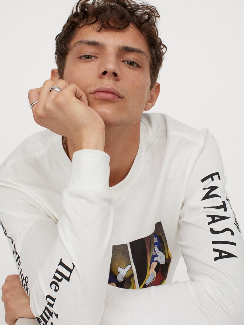 

H&M Men White & Black Printed Jersey Top