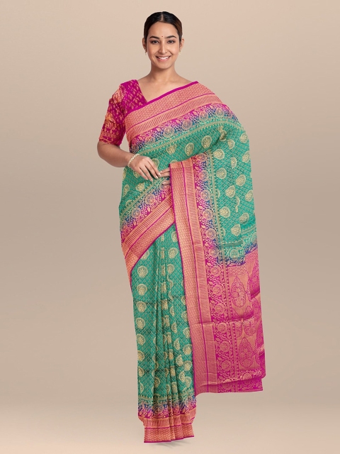 

KLM Fashion Mall Green & Pink Silk Blend Woven Design Saree