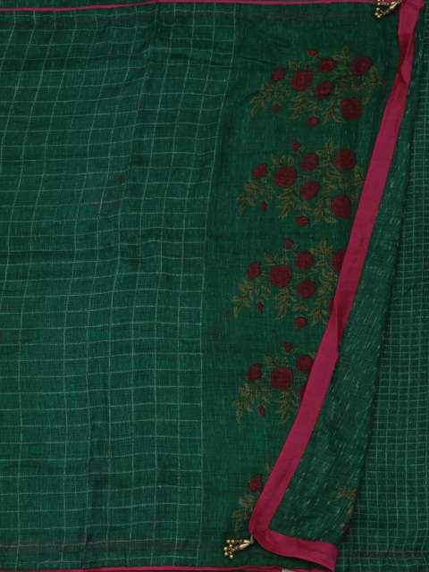 

Pothys Green Checked Jute Silk Saree
