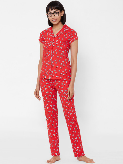 

Sweet Dreams Women Red & White Printed Night suit