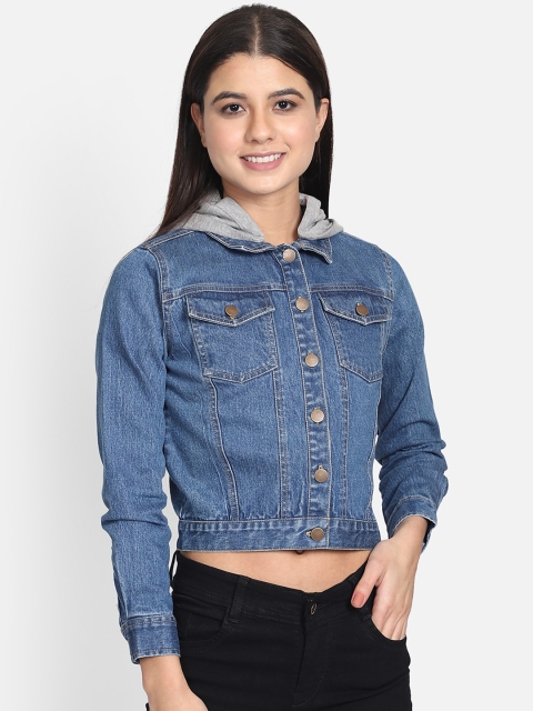

Yaadleen Women Blue Solid Crop Denim Jacket