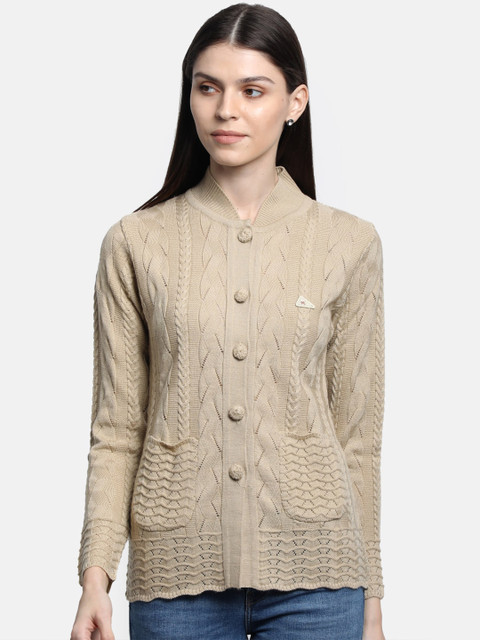 

Monte Carlo Women Beige Self Design Cardigan Sweater