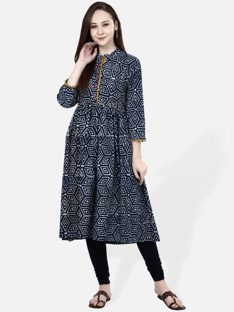 

Molcha Women Blue & White Printed A-Line Kurta