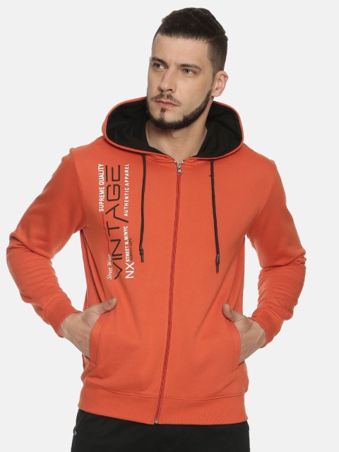

IVOC Men Rust Orange Printed Hooded Sweatshirt