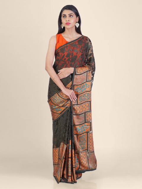 

Hastakala Black & Orange Brasso Handloom Woven Design Saree