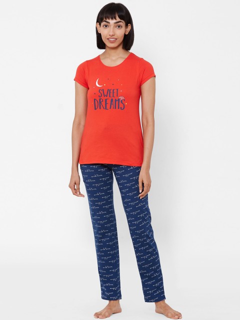 

Sweet Dreams Women Red & Navy Blue Printed Night suit