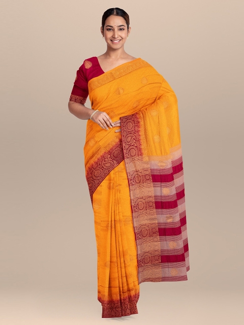 

KLM Fashion Mall Yellow & Maroon Silk Blend Woven Design Saree