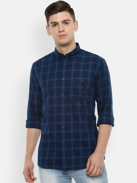 

Louis Philippe Jeans Men Navy Blue Slim Fit Checked Casual Shirt