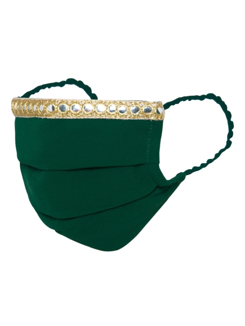 

INDYA Women Green Mirror Lace Pleated Reusable 3-Ply Cloth Mask