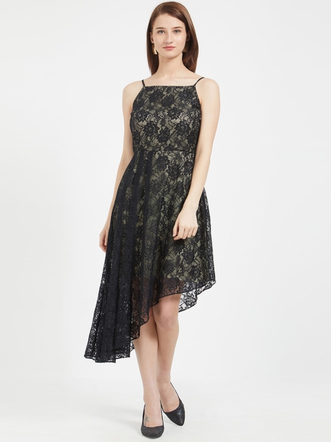 

109F Women Black Self Design Fit and Flare Dress