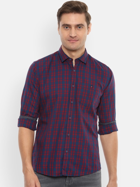 

Louis Philippe Jeans Men Navy Blue & Red Slim Fit Checked Casual Shirt