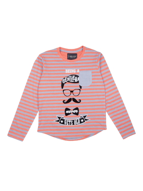 

Cherokee Boys Peach-Coloured Striped Round Neck T-shirt