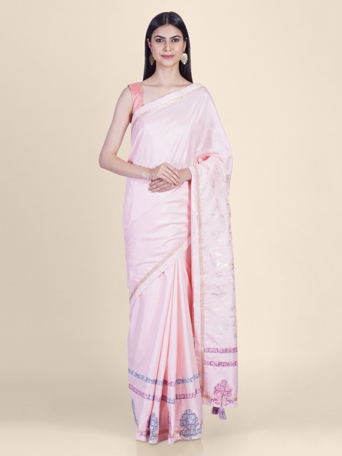 

Hastakala Pink Solid Linen Blend Saree
