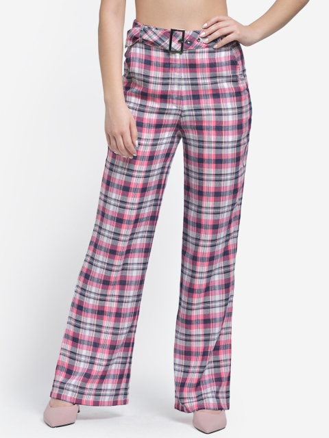 

Texco Women Pink Checked Straight Palazzos
