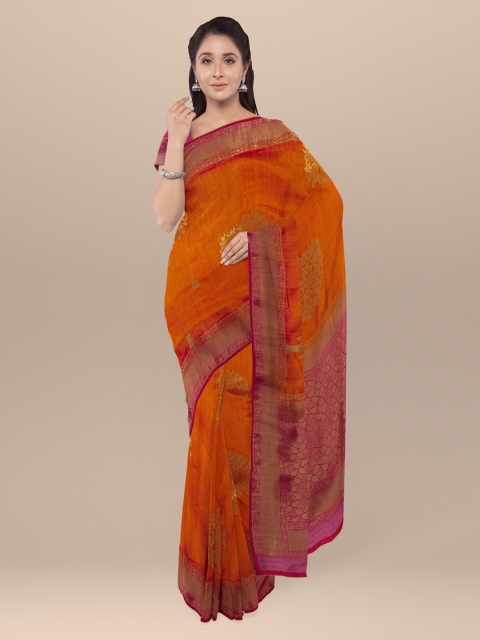 

KLM Fashion Mall Orange Woven Design Silk Blend Saree
