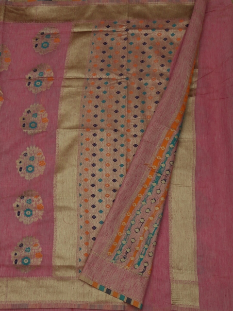 

Pothys Pink & Green Jute Silk Woven Design Saree