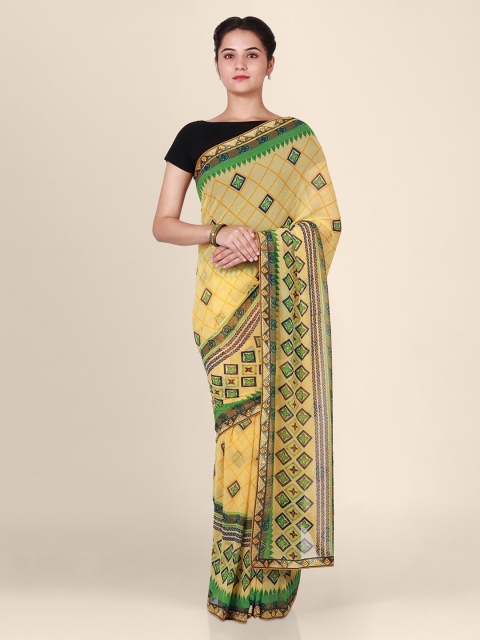 

CLAI WORLD Yellow & Green Poly Georgette Printed Saree