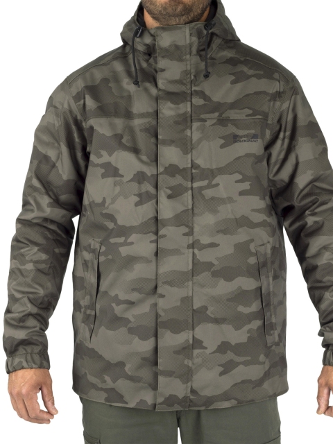 

SOLOGNAC By Decathlon Men Olive Green Camouflage Print Lightweight Bomber Jacket