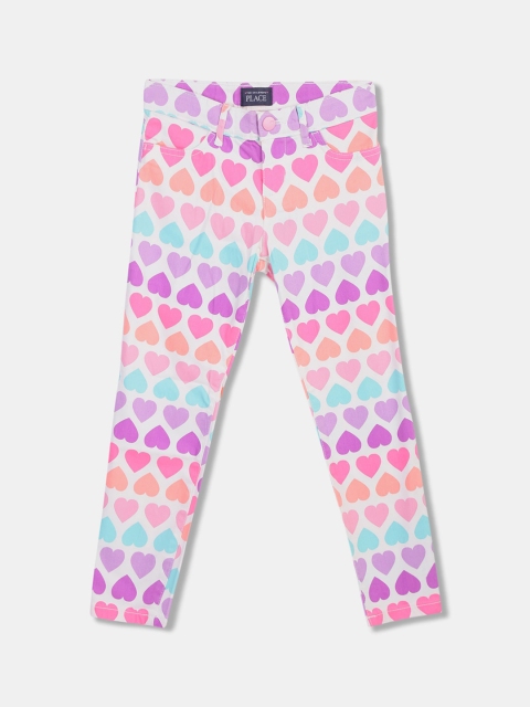 

The Childrens Place Girls White & Pink Printed Jeggings