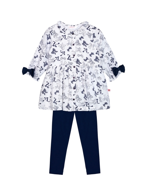

Budding Bees Girls White & Blue Printed Tunic with Leggings